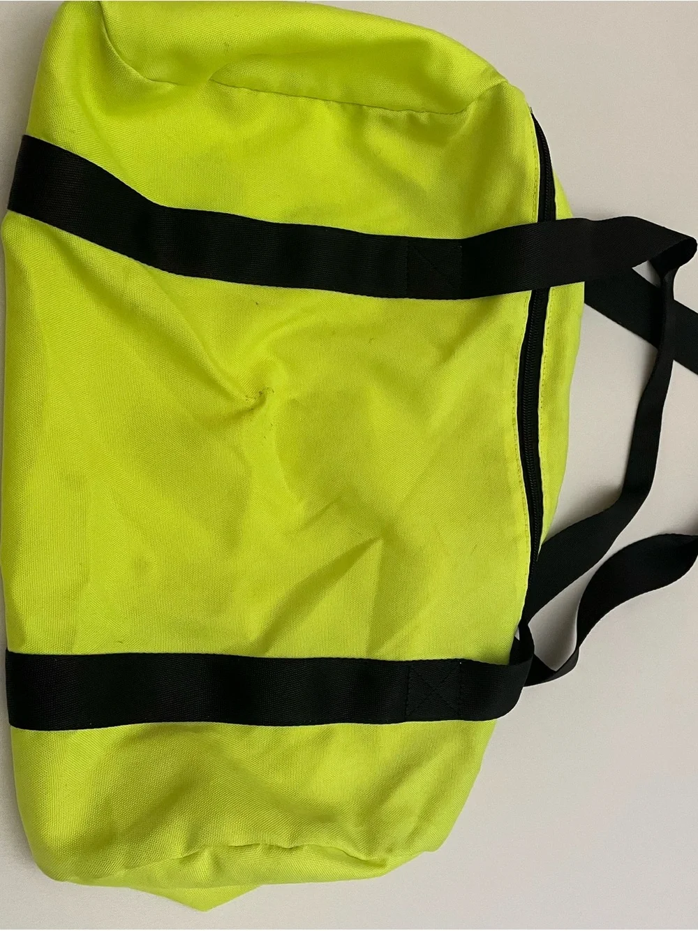 PINK Victoria's Secret Neon Yellow Canvas Tote Bag with Black Straps